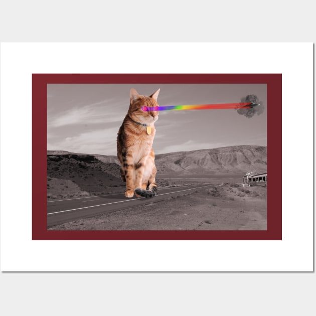 Space Cat vs Flying Saucer at the Desert Diner Wall Art by Colorful Space Cat